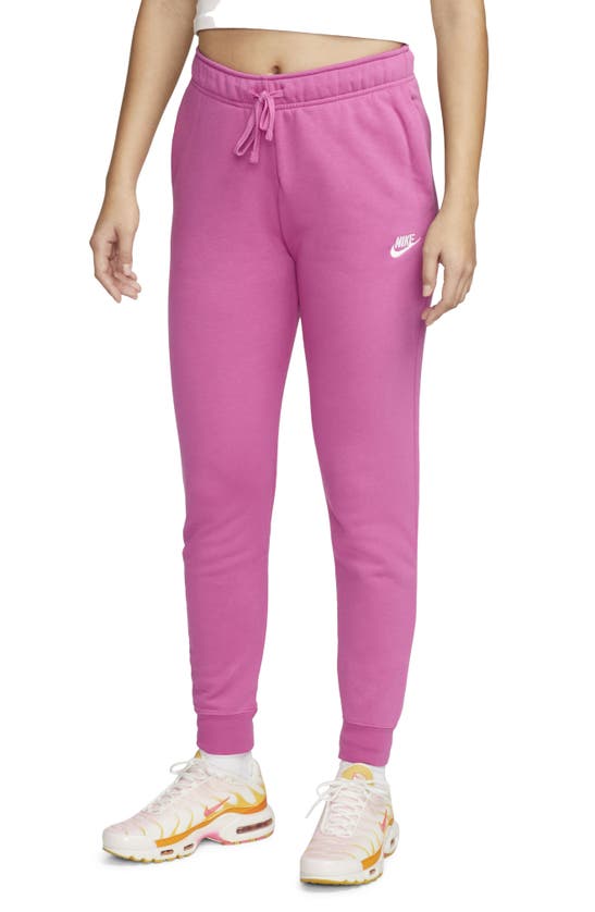 Nike Women's  Sportswear Club Fleece Mid-rise Jogger Pants In Active Fuchsia/white