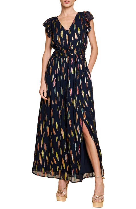 Jennsen Metallic Flutter Sleeve Maxi Dress