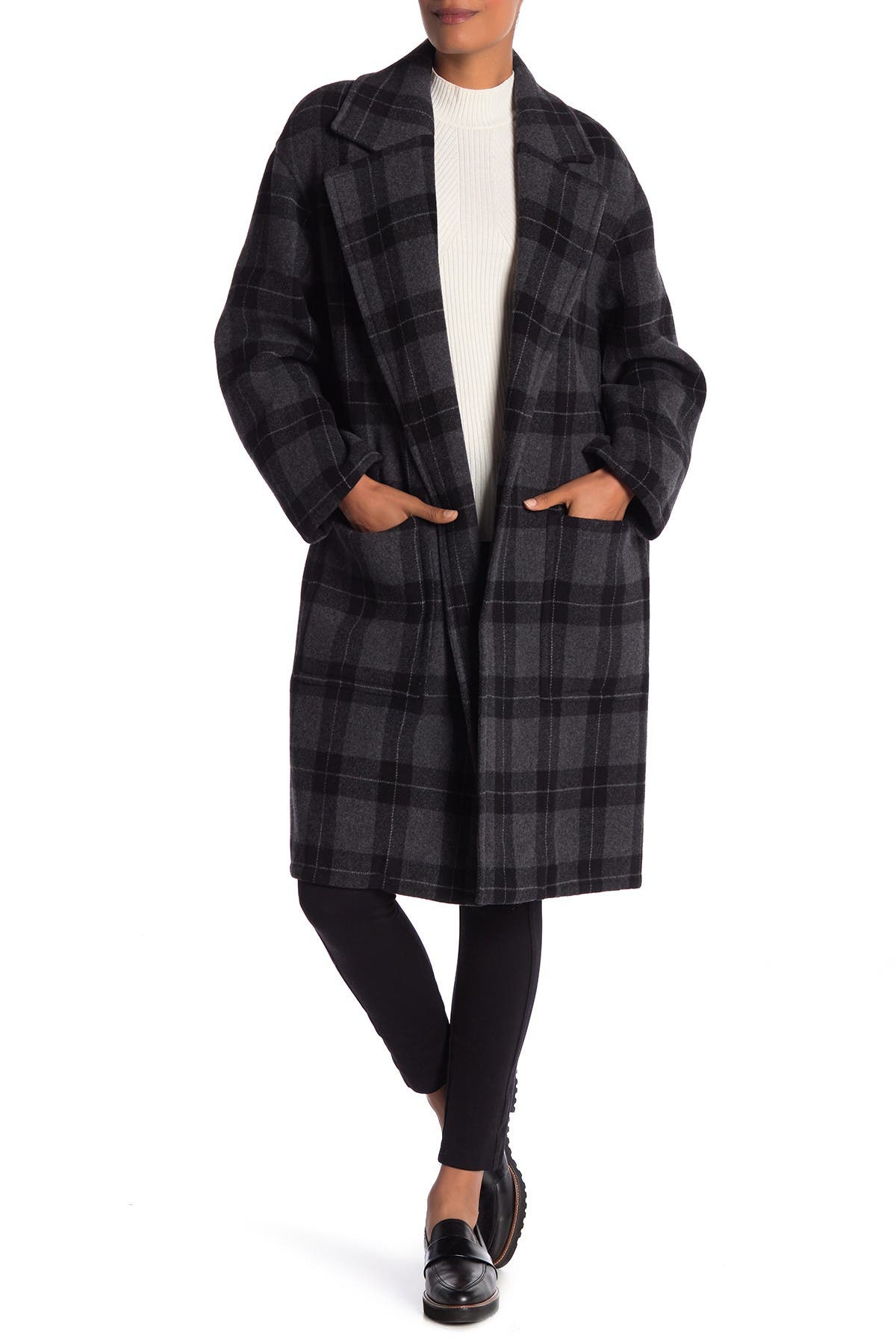 plaid wool long coat