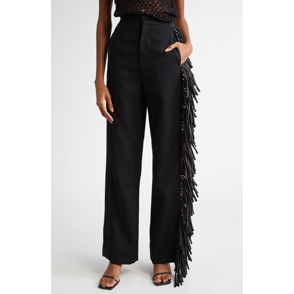 Diotima Langley Fringe Detail Wool Pants in Black