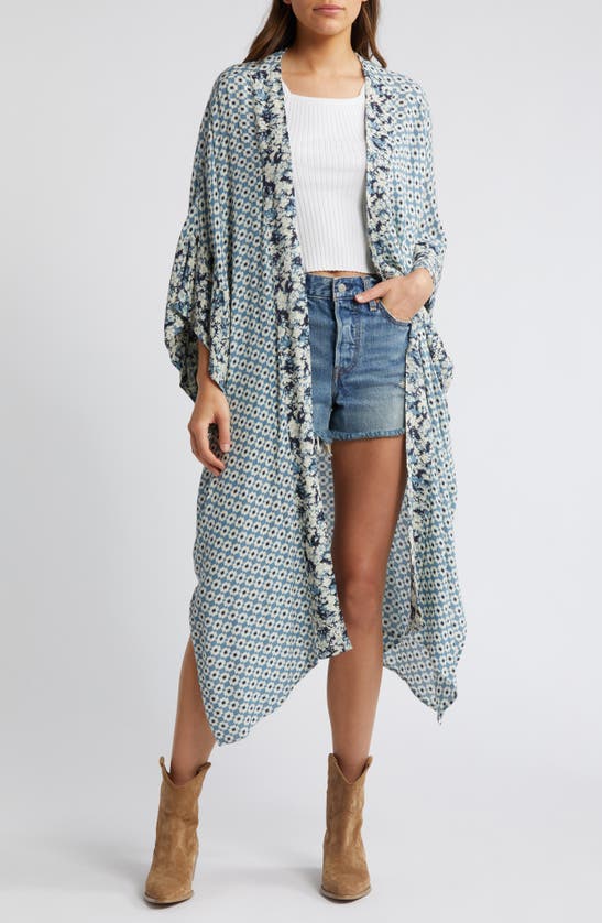 Shop Treasure & Bond Border Print Duster In Blue Geo Block Multi