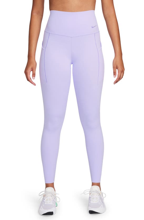 Shop Nike Universa Medium Support High Waist 7/8 Leggings In Lilac Bloom/ Black