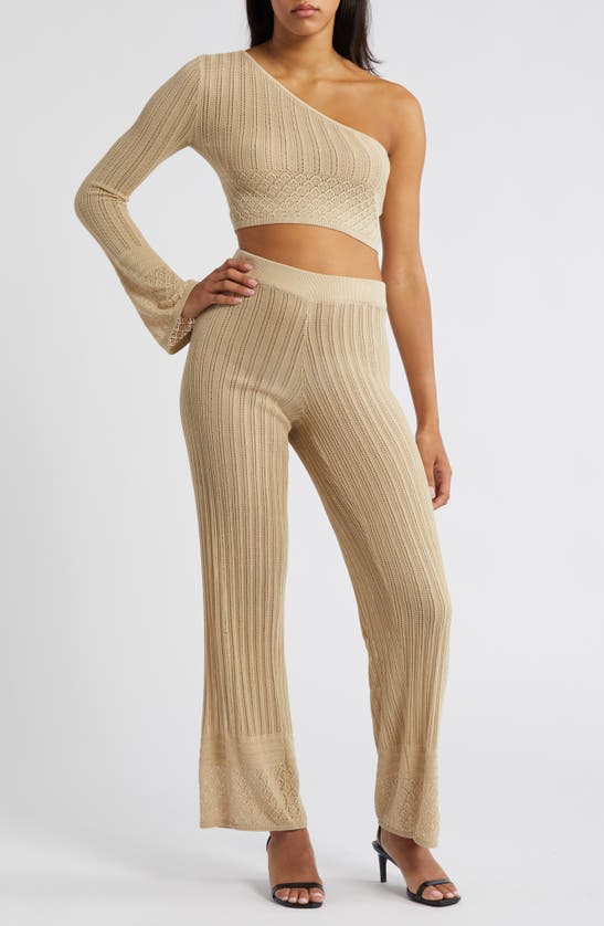 Shop Something New Rayee Open Stitch Sweater Pants In Marzipan