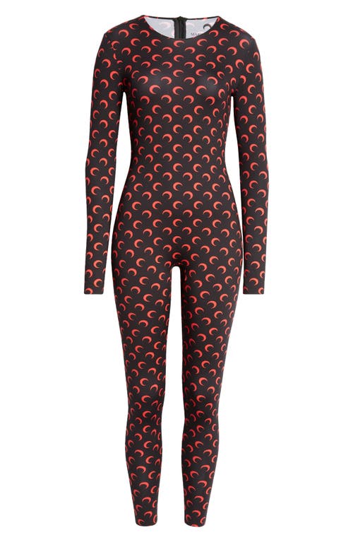 Shop Marine Serre Moon Print Catsuit In Black And Red