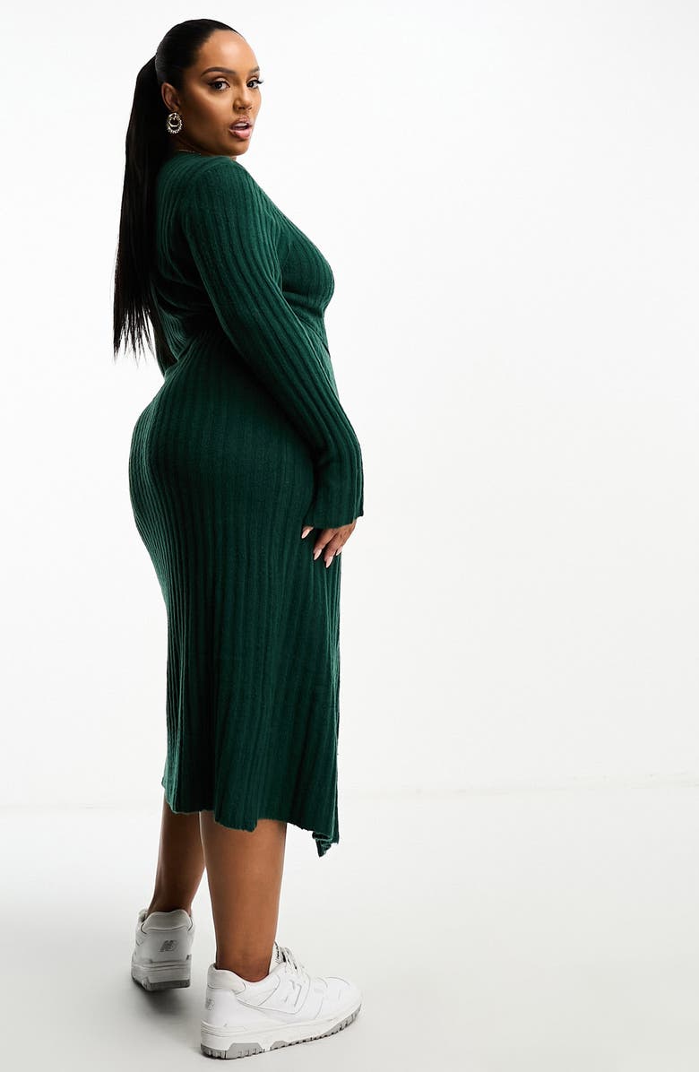 ASOS DESIGN Curve Long Sleeve Midi Wrap Sweater Dress, Alternate, color, 