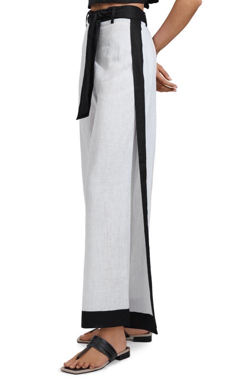 Shop Reiss Harlow Belted Colorblock Linen Cover-up Pants In White/navy