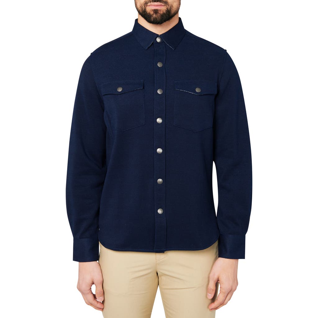 Brooklyn Brigade Solid Waffle Knit Shirt Jacket In Navy