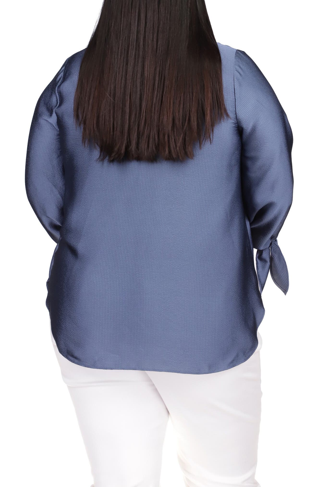 Michael Kors Tie Sleeve Satin Tunic Top in Dk Chambray