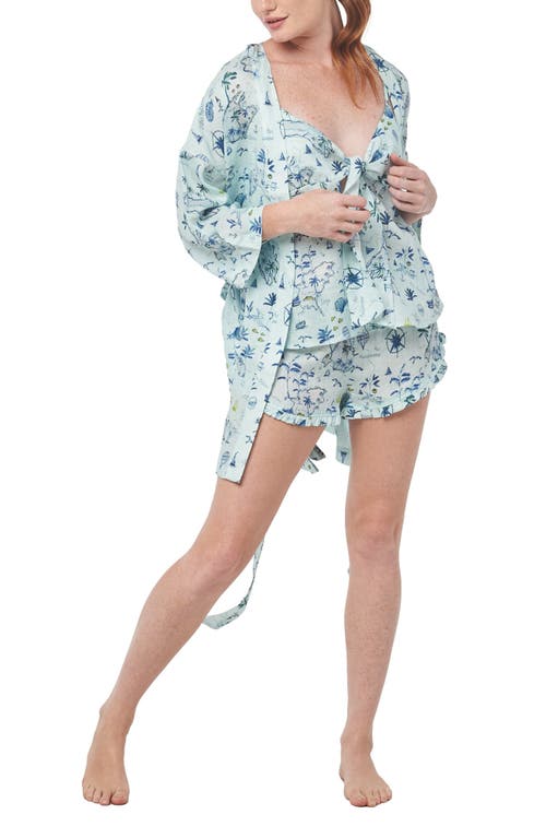 Emma Islas Baleares Linen Short Pajamas in Blue