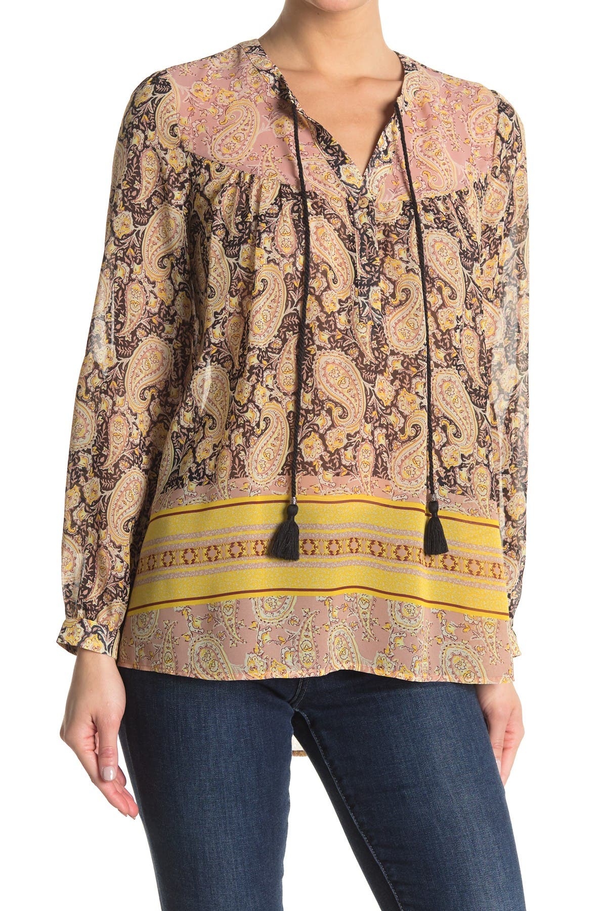 DR2 by Daniel Rainn Printed Tassel Blouse Nordstrom Rack