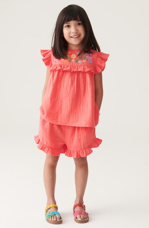 Shop Little Bird Kids' Ruffle Floral Embroidery Top & Shorts Set In Pink