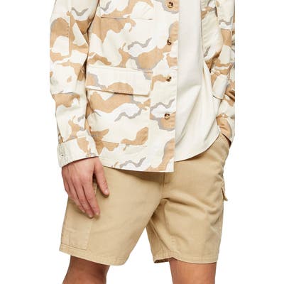 Topman Slim Fit Drawstring Cargo Shorts, Beige