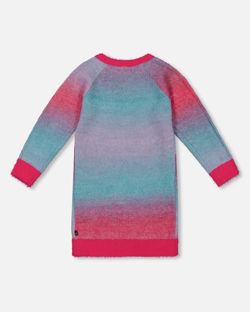 Shop Deux Par Deux Girl's Knit Dress With Heart Gradient Candy Pink And Blue In Mulicolor Stripe