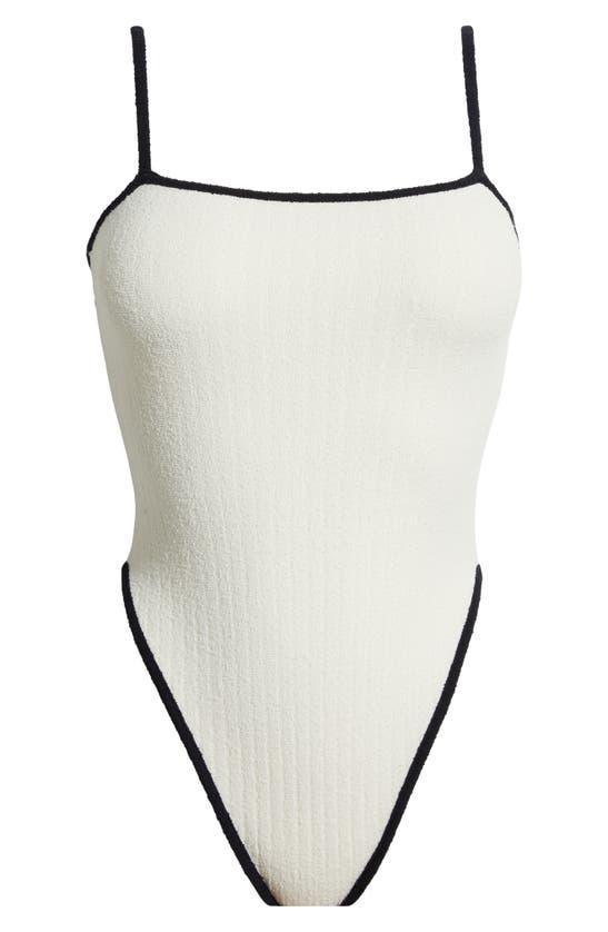 Shop Montce Jacelyn One-piece Swimsuit In Cream Terry Rib Black Binded