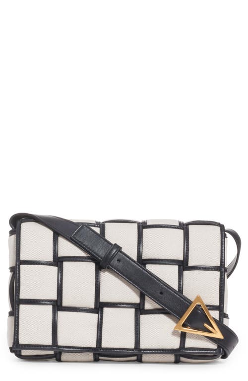 Bottega Veneta Cassette Canvas & Leather Crossbody Bag in Natural/Black-Gold at Nordstrom