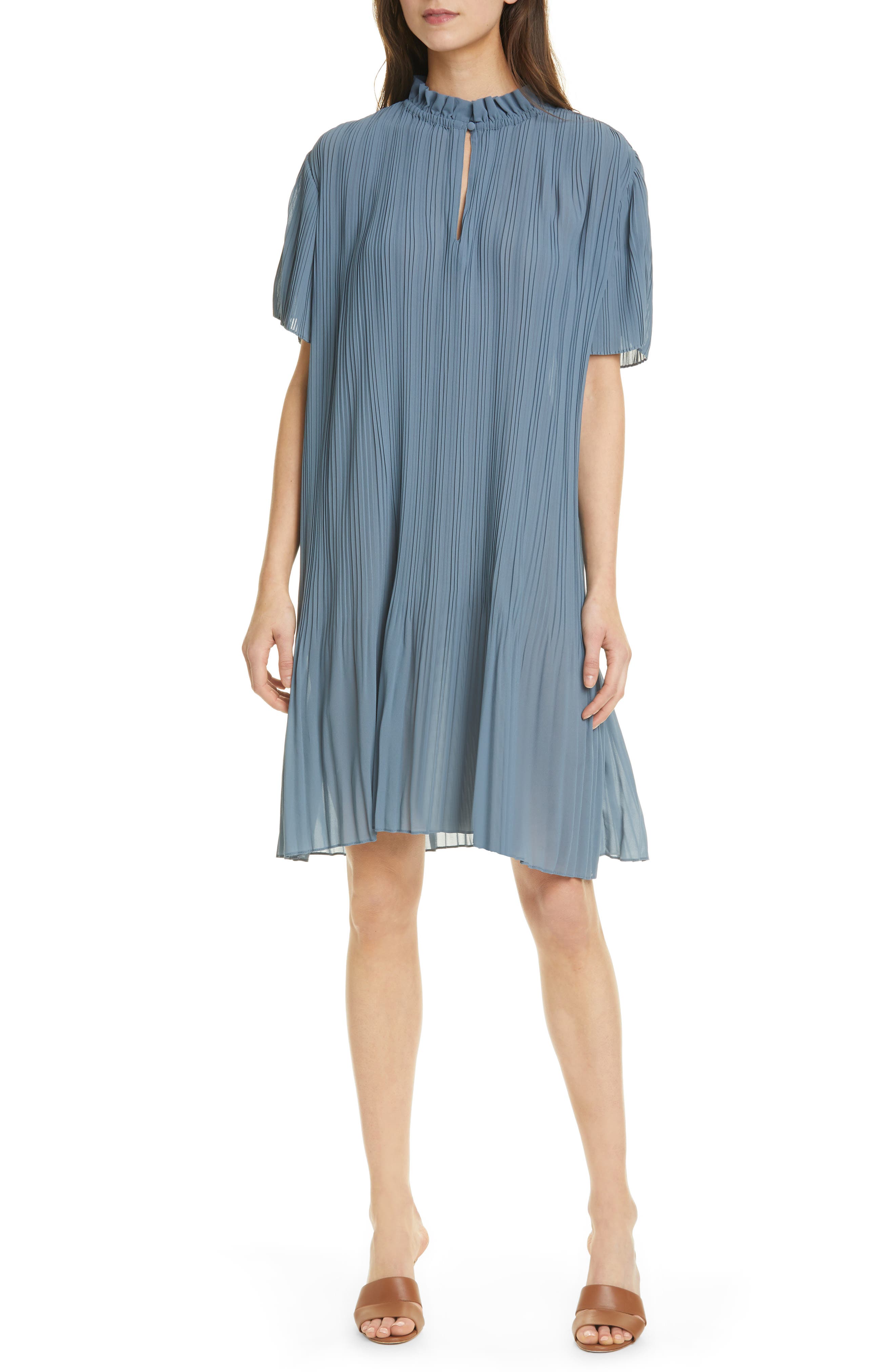 pleated shift dress