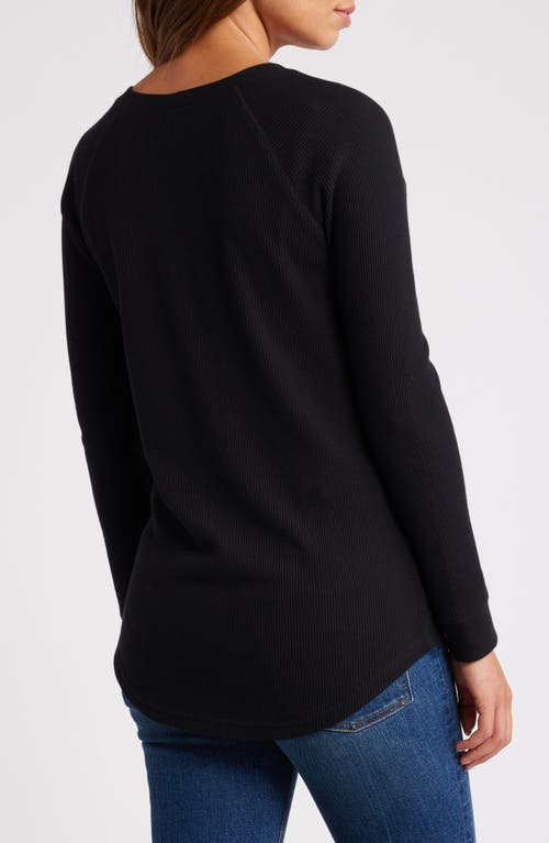 Shop Caslonr Caslon(r) Waffle Knit Cotton Blend Henley Top In Black