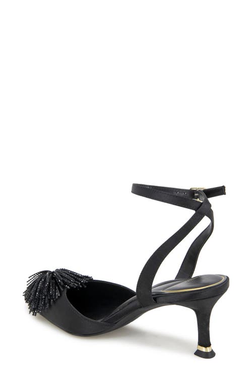 Kenneth Cole Umi Starburst Ankle Strap Pointed Toe Pump In Black Satin