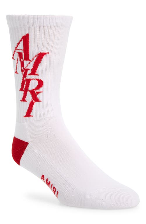 Stack Logo Cotton Blend Crew Socks in White/Red