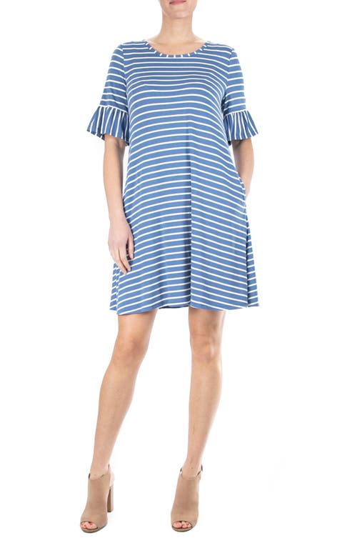 Shop Nina Leonard Stripe Trapeze Dress In Blue/white