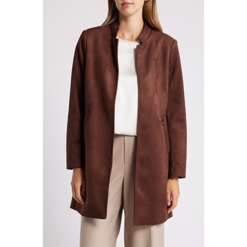 Tahari Asl Faux Suede Long Jacket In Espresso