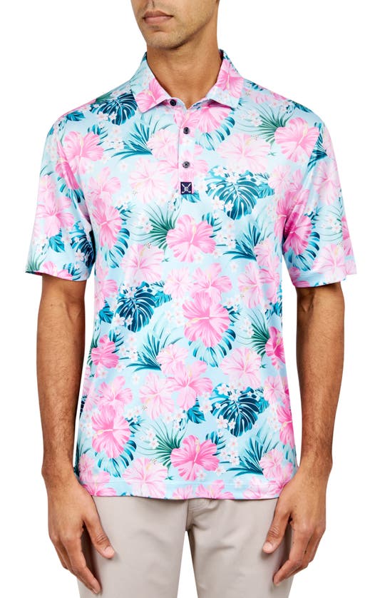 Shop Construct Exploded Floral Golf Polo In Pink/light Blue