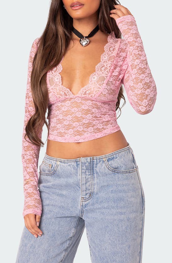 EDIKTED EDIKTED BECK PLUNGE NECK LACE CROP TOP