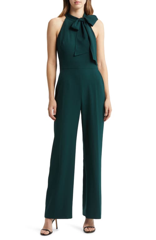 Bow Neck Stretch Crepe Jumpsuit in Hunter