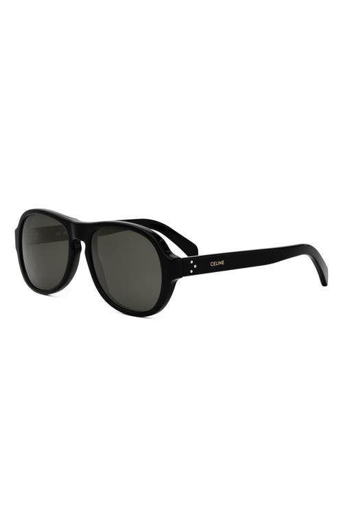 Shop Celine Bold 3 Dots 56mm Pilot Sunglasses In Shiny Black/smoke