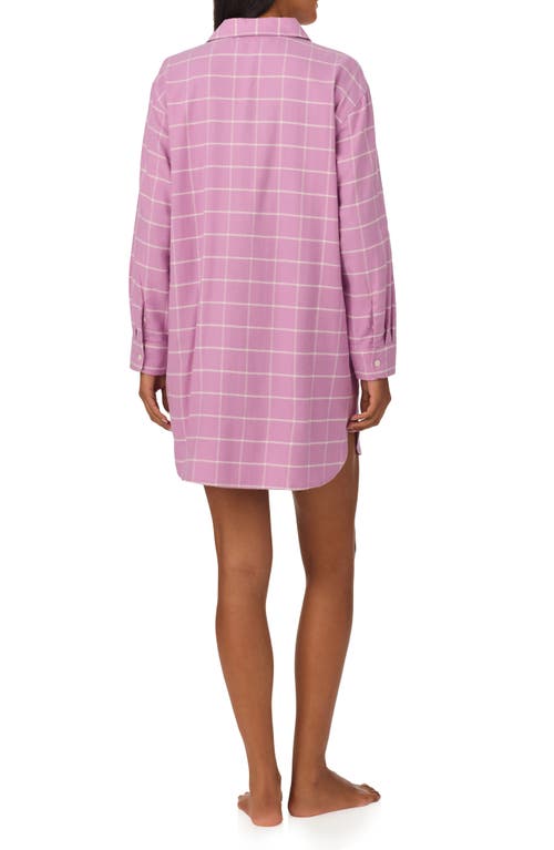 Shop Lauren Ralph Lauren Plaid Cotton Blend Herringbone Sleep Shirt In Pink Plaid