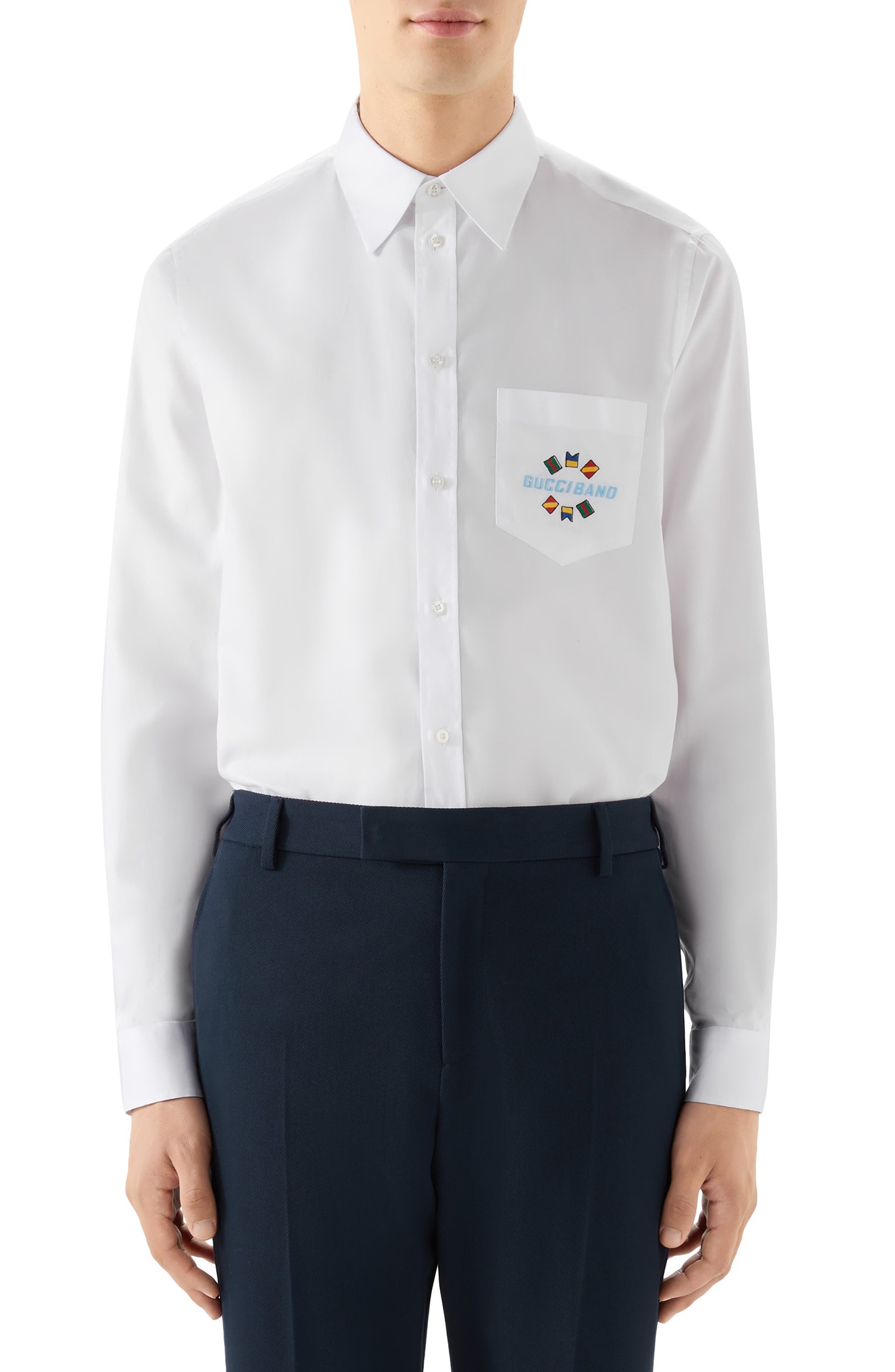 Gucci T-shirts Band Embroidered Cotton Button-Up Shirt