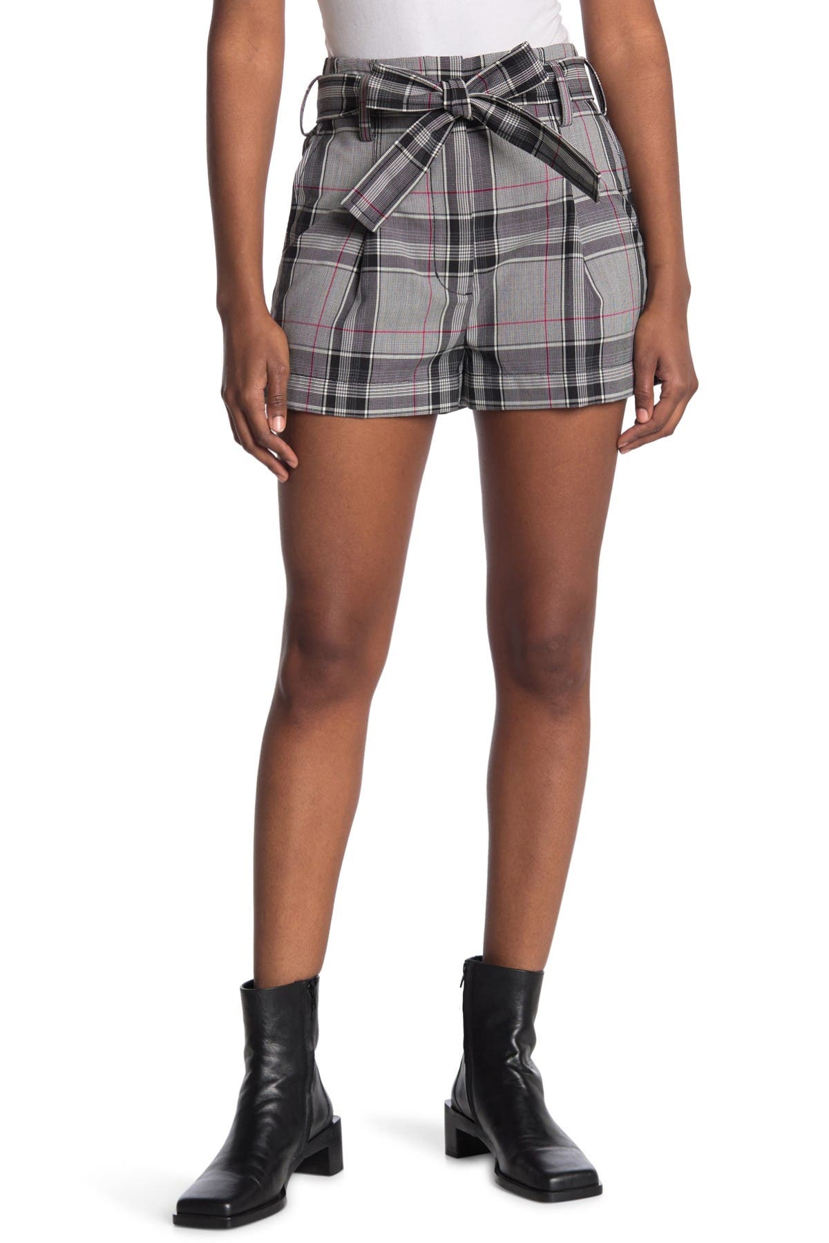 3.1 PHILLIP LIM / フィリップ リム PLAID BELTED HIGH WAISTED SHORTS,439113860421
