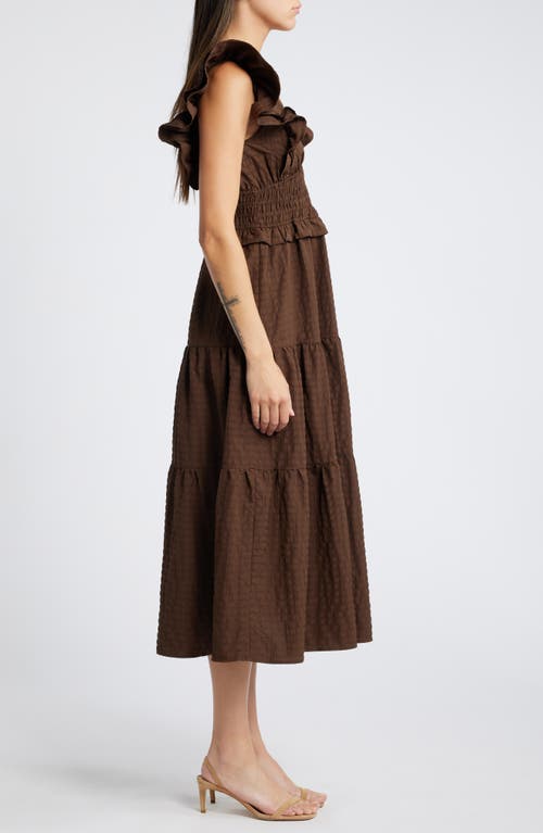 Shop Moon River Ruffle Midi Dress In Brown