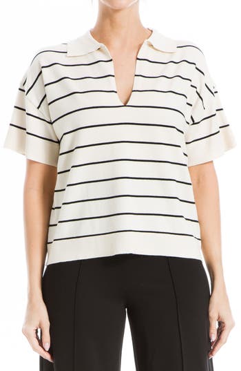 Max Studio Collared Linen-blend Top In Off White/black
