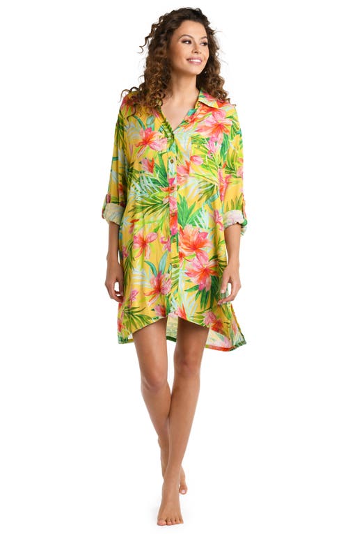 Shop La Blanca Calypso Button-up Cover-up Shirt In Yellow Multi