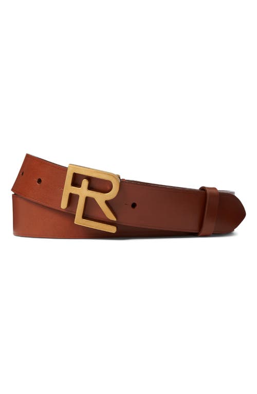 RL Logo Buckle Leather Belt in Tan