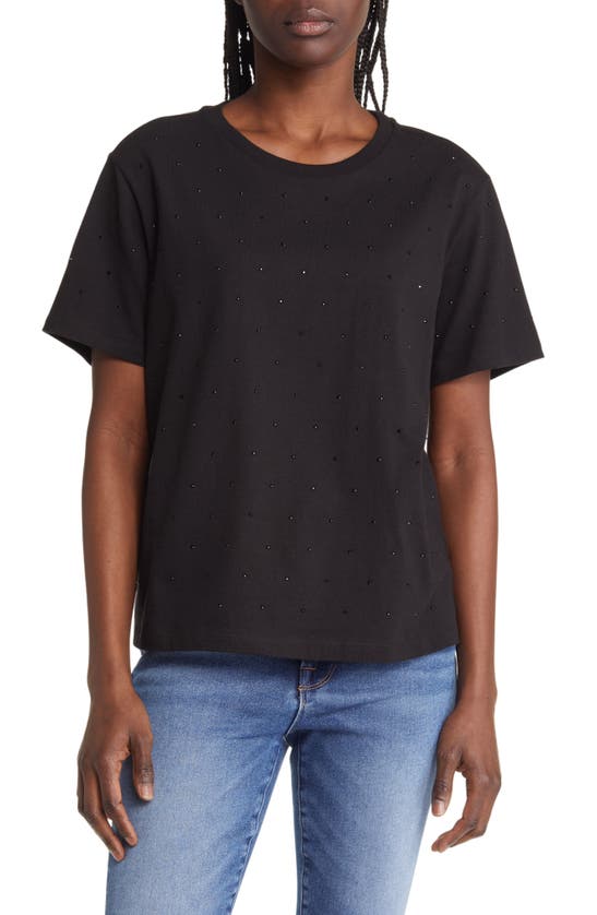 Good American Crystal Embellished Cotton T-shirt In Black001