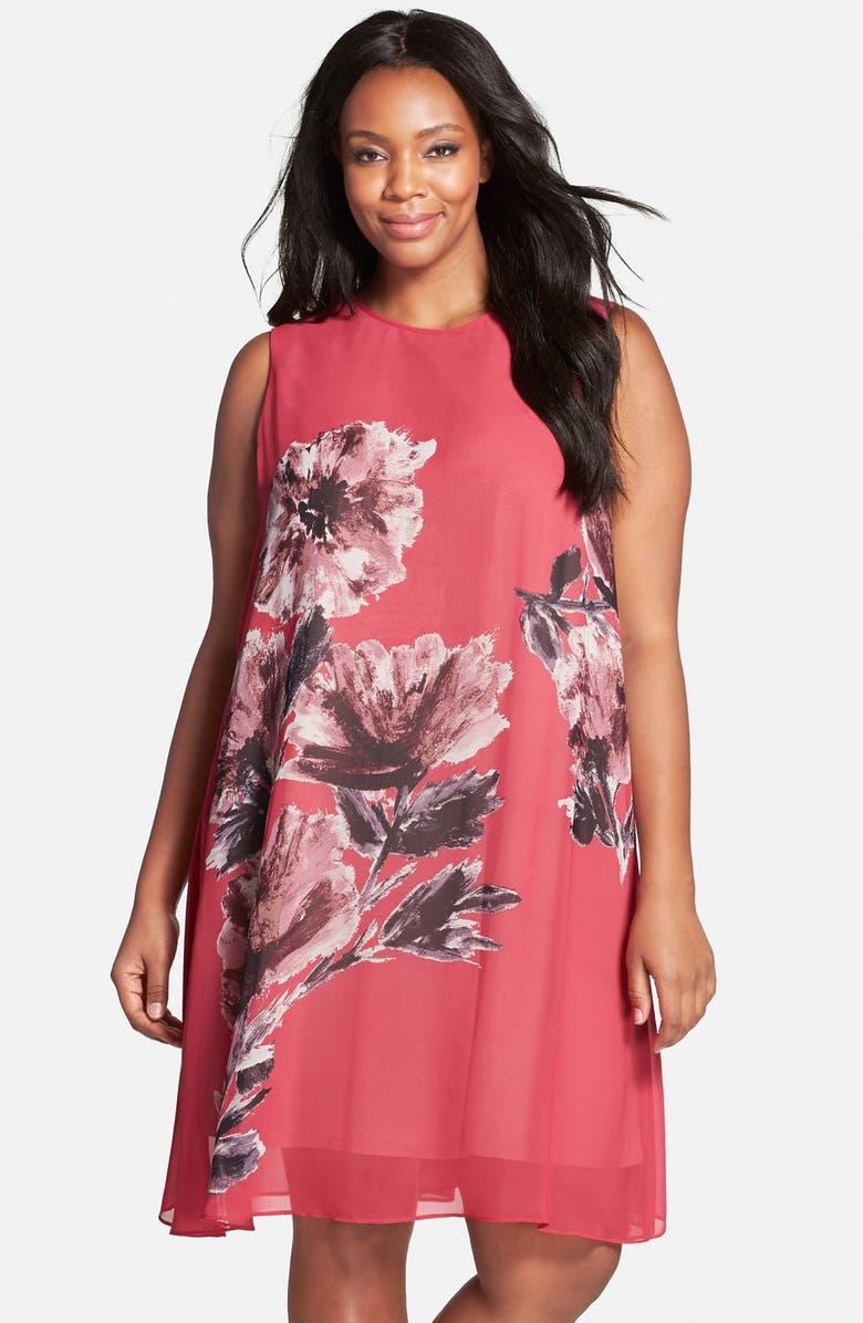 Taylor Dresses Placed Floral Print Chiffon Swing Dress (Plus Size ...
