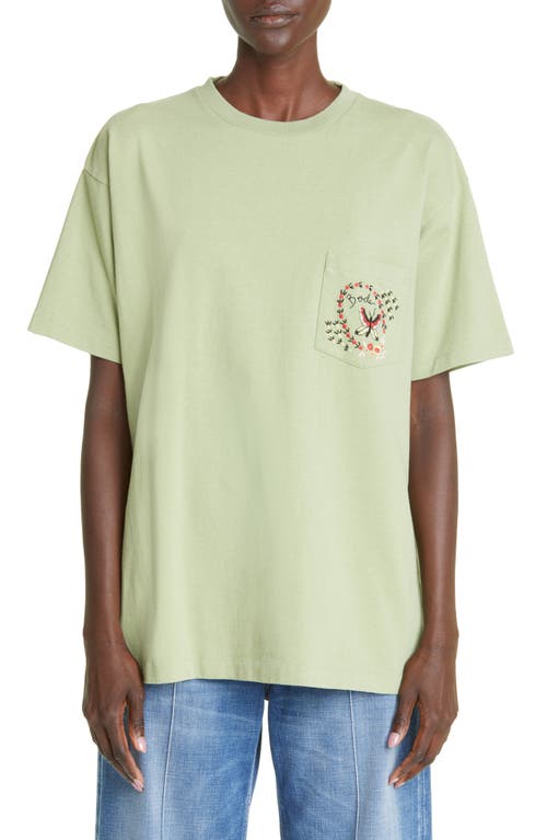 Bode Leafwing Embroidered Pocket Cotton T-Shirt in Mint