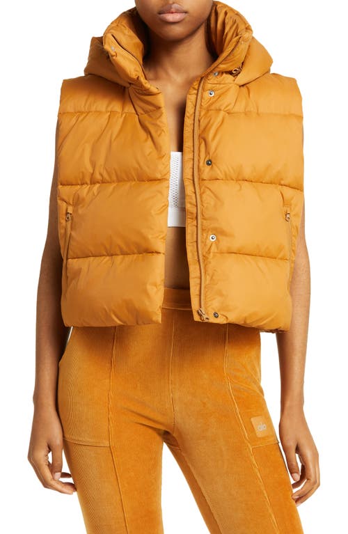 Alo Gold Rush Hooded Puffer Vest in Toffee