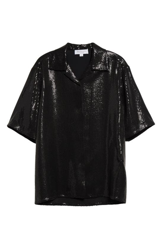 Michael Kors Sequin Camp Shirt In Black