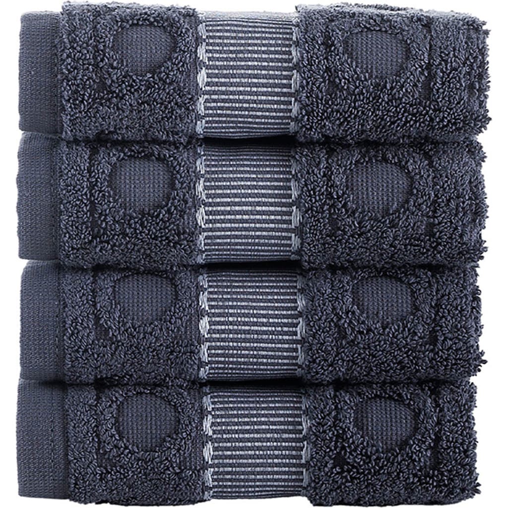 Brooks Brothers Circle In Square 4-pack Turkish Cotton Washcloths In Gray