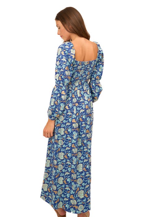 CABANA LIFE CABANA LIFE NAVY FLORAL METALLIC PUFF SLEEVE MAXI DRESS 