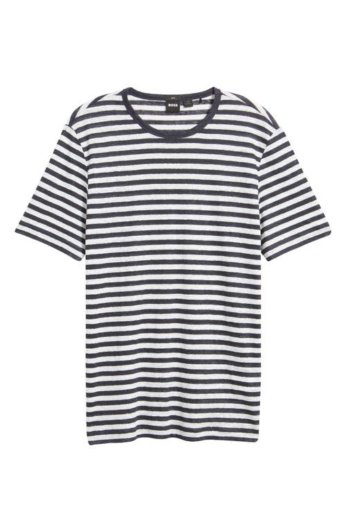 Shop Hugo Boss Boss Tiburt Stripe Linen T-shirt In Dark Blue