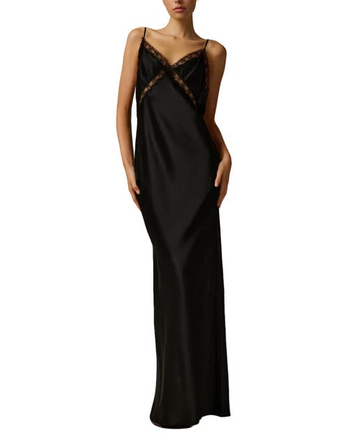 Shop Kiki De Montparnasse Lace Inset Maxi Slip In Black