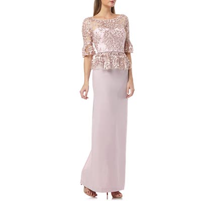 Js Collections Embroidered Mock Two-Piece Gown, Beige