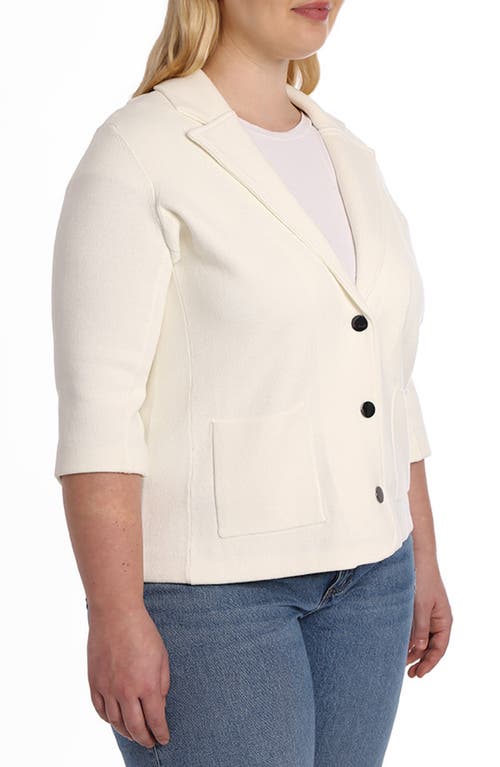 Shop Minnie Rose Three-quarter Sleeve Cotton Blend Knit Blazer In White