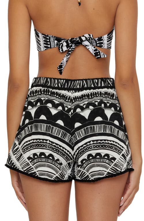 Shop Trina Turk Hula Fringe Trim Cover-up Shorts In Black/white