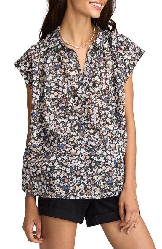 Lucky Brand Floral Cotton Popover Top In Raven Multi