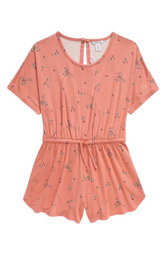Nordstrom Kids' Jersey Romper In Coral Mauve Dotted Blossoms